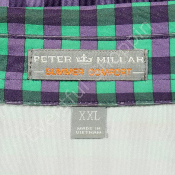 Peter Millar Summer Comfort Golf  Polo Shirt Mens 2XL Green Purple Gingham Check - Picture 6 of 6